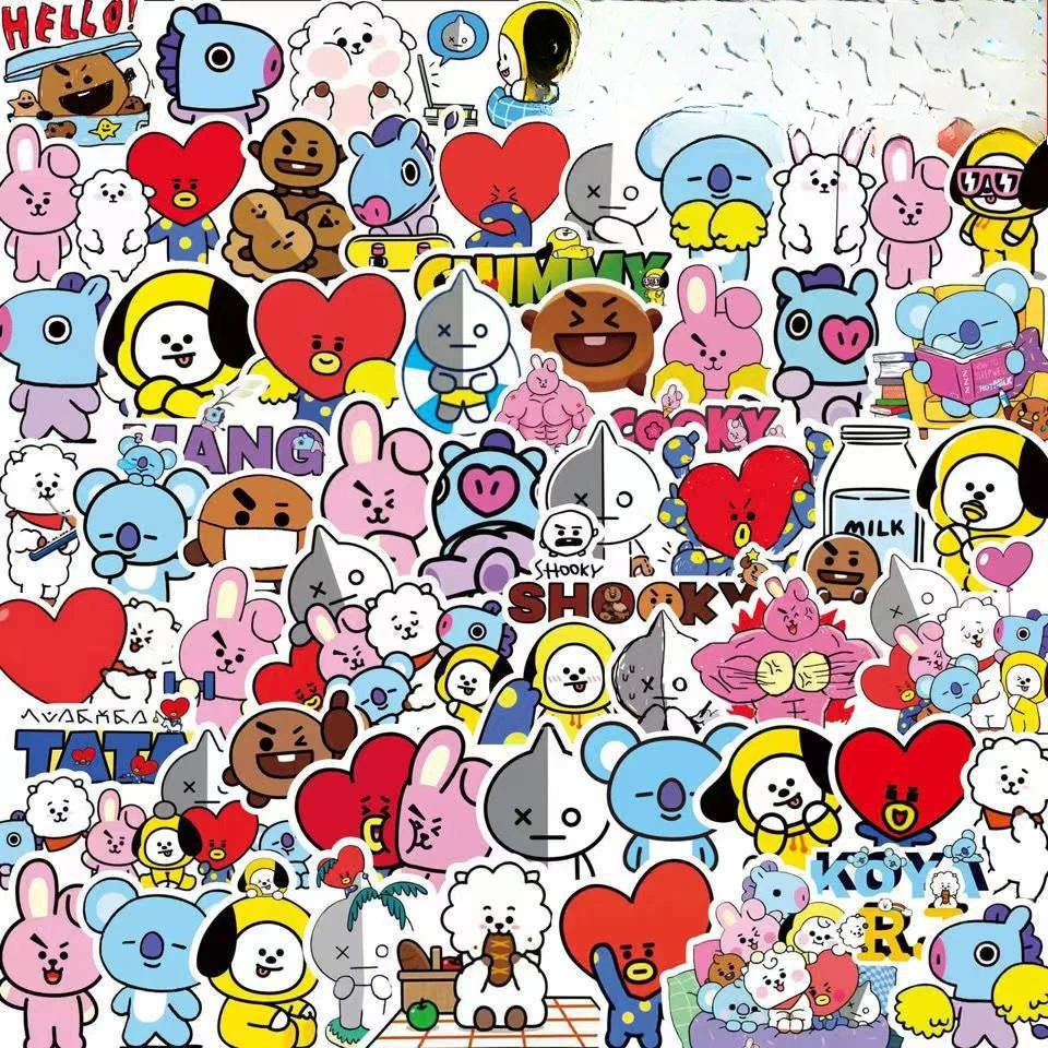Evoker Cosplay Prop - Autocollants Kawaii BT21 pour valises, ordinateurs